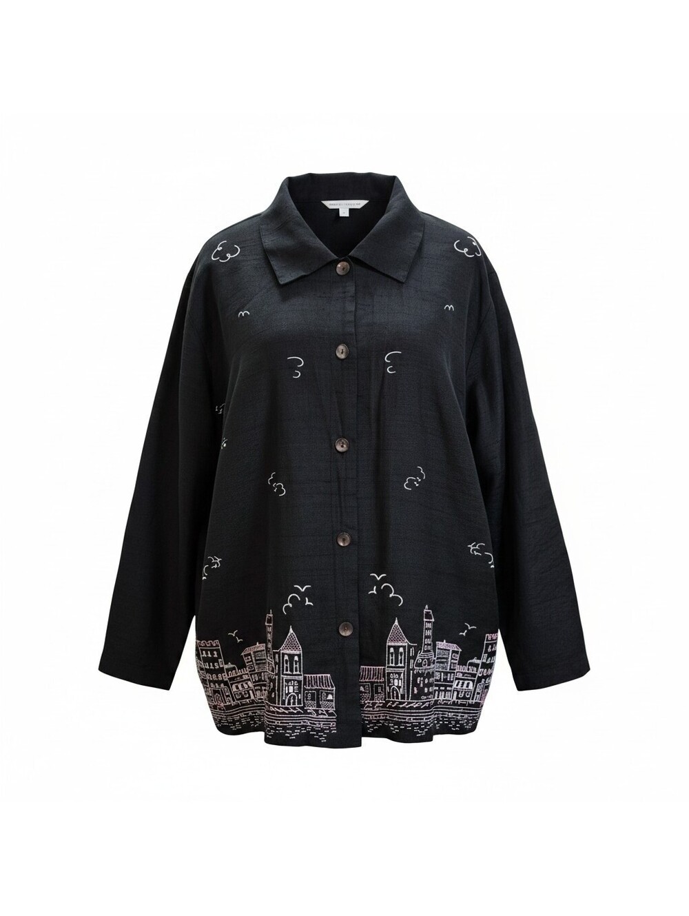 Maggie Barnes 2X Black Silk Village Embroidered Beaded Shirt Jacket Art To Wear